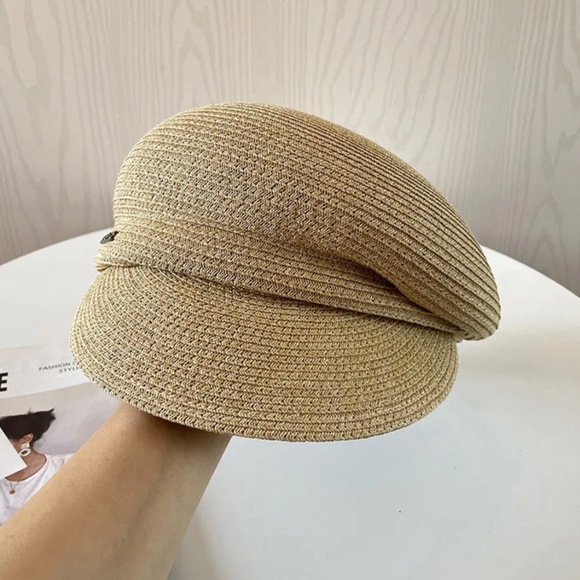 Women Summer Fashion Straw Sun Sloping Brim Visor Cap - Picture 1 of 5